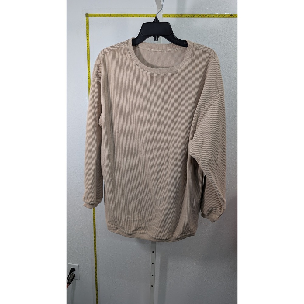 Unbranded Tan Ribbed Knit Long Sleeve Crew Neck Pullover Top Beige Large
